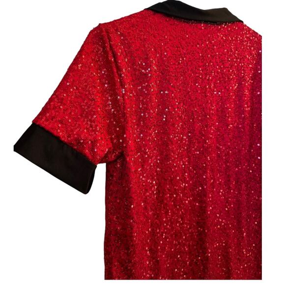 A Wish come true 12743 Sequin Placket Guy Shirt Red & black size small - Picture 7 of 12